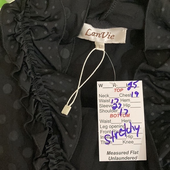 Lan Vie size L black stretchy lightweight jacket. Black polka dot goth. 123 - Picture 5 of 5